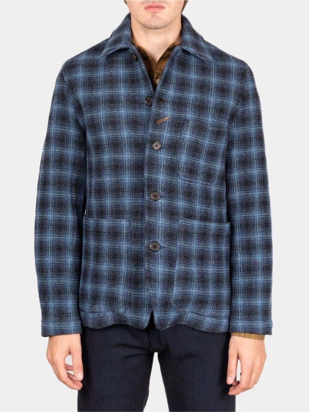 Universal Works Bakers Chore Jacket - Merino Check Navy M